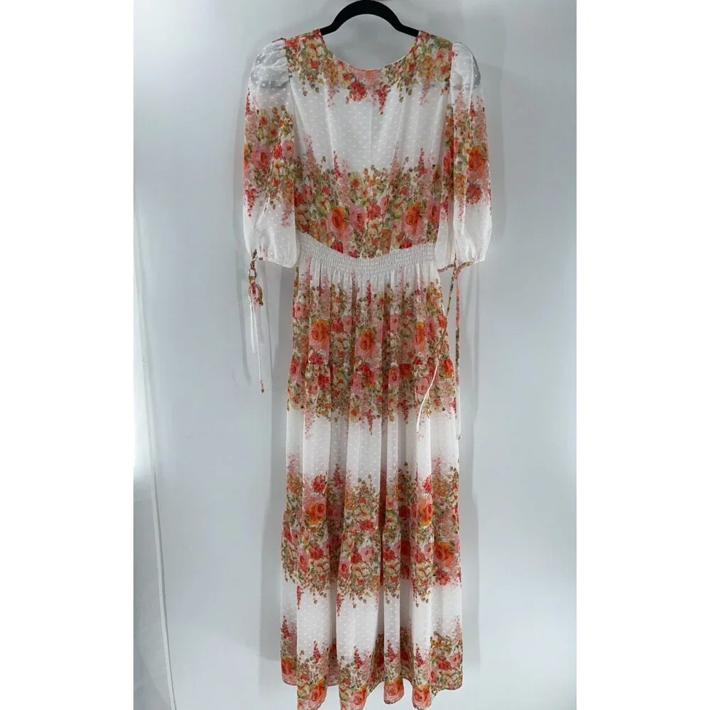Women's Taylor Floral Striped Swiss-Dot Chiffon Cottagecore Maxi Dress Size 6 - Picture 7 of 8